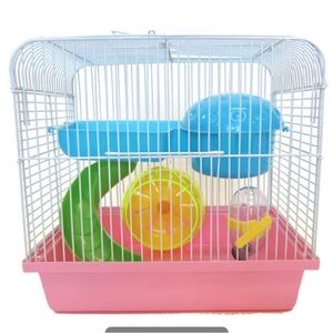 Dwarf Hamster Playground/Habitat New Pink Base Lookout Hut, Wheel, Feeders Slide